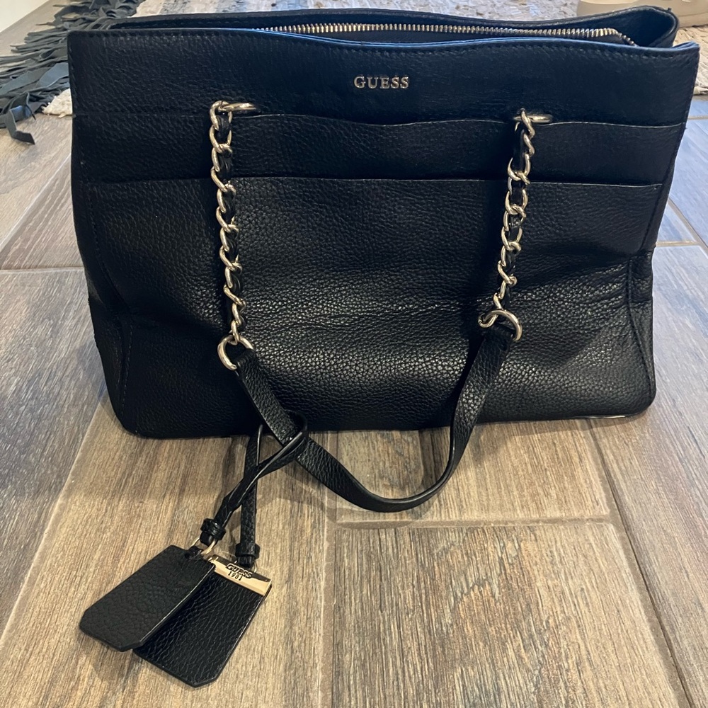 Guess Black Leather Handbag with Zipper
